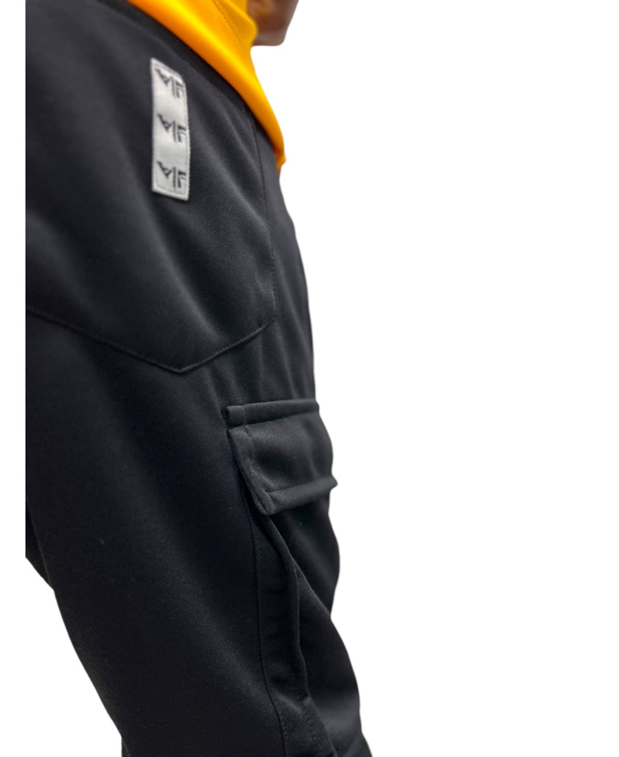 Pantaloni negri cu buzunare laterale si fermoar de design