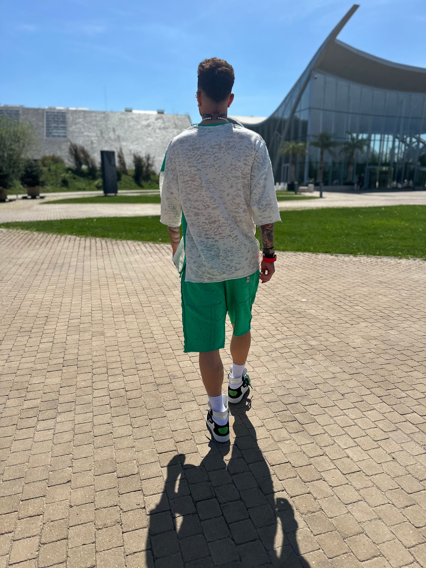 Compleu in combinatie verde si off-white