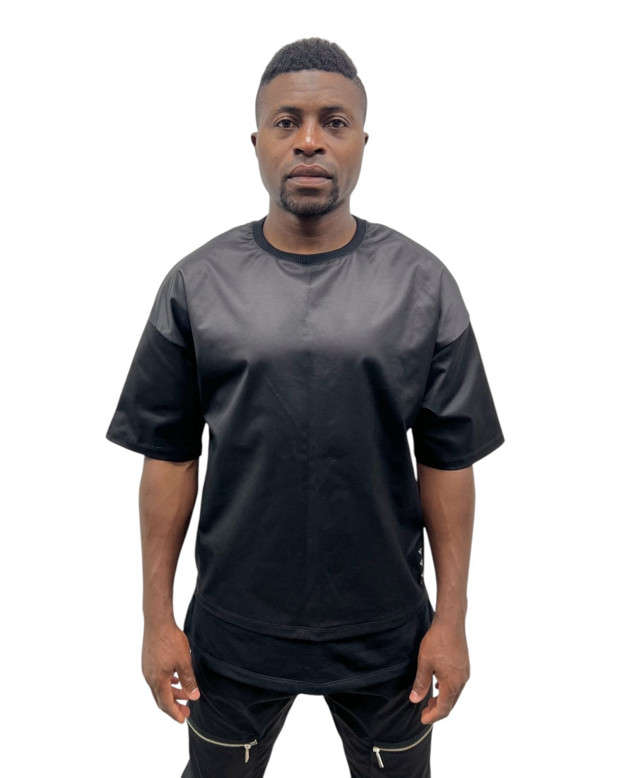 Tricou negru din doc lucios • cu extensie