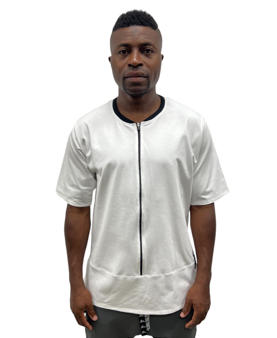 Tricou alb cu fermoar negru si extensie