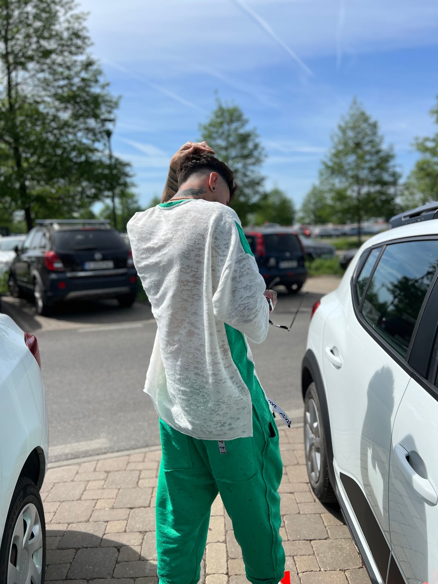 Compleu in combinatie verde si off-white