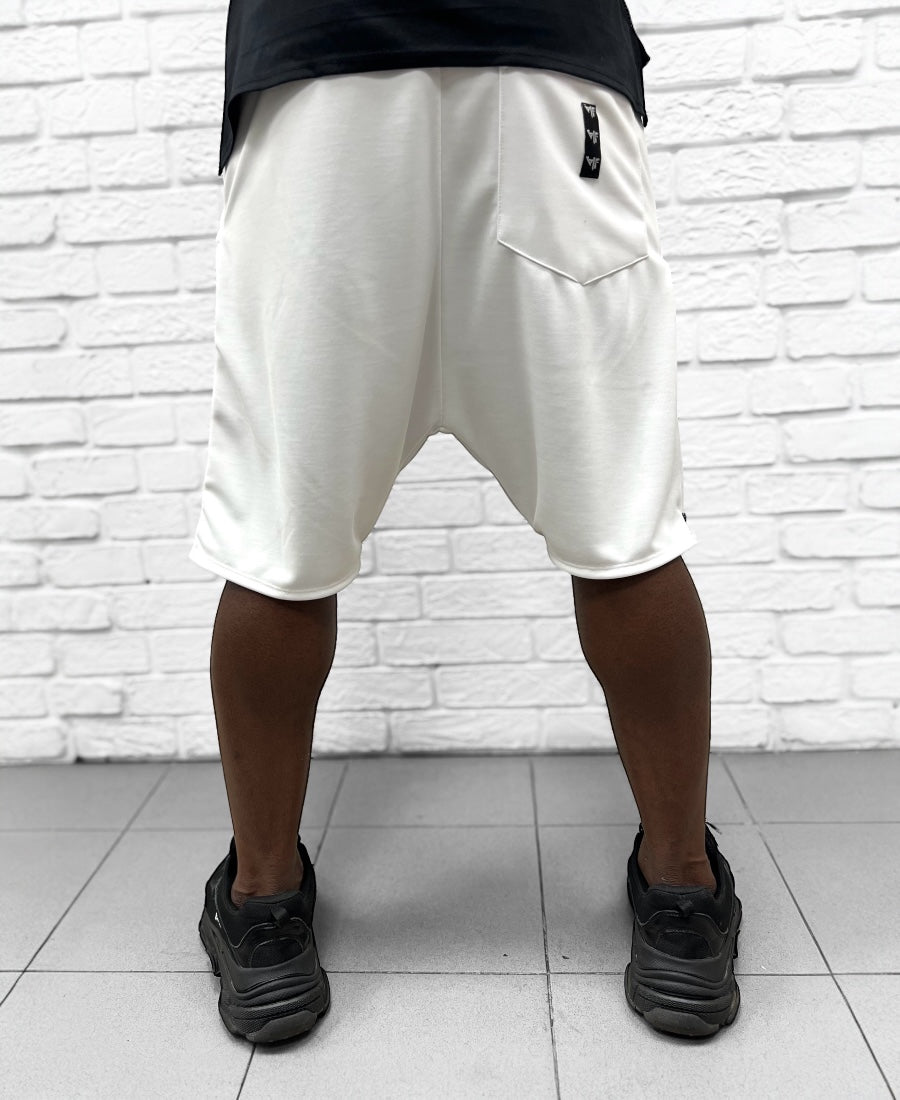 Pantaloni albi cu fermoar lateral