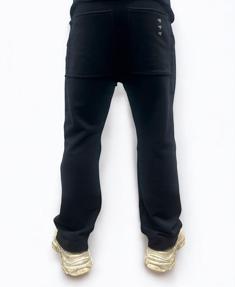 Pantaloni negri cu design din fas gros si cusaturi