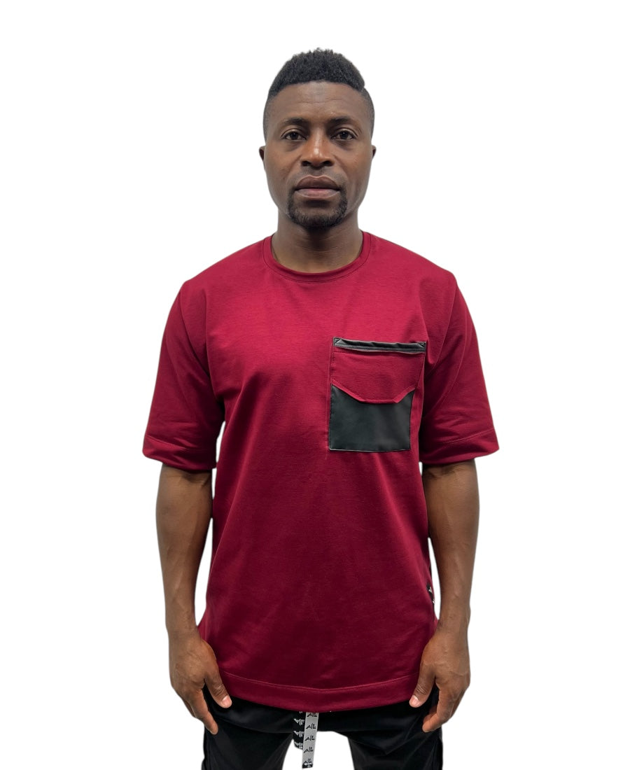 Tricou burgundy cu buzunar