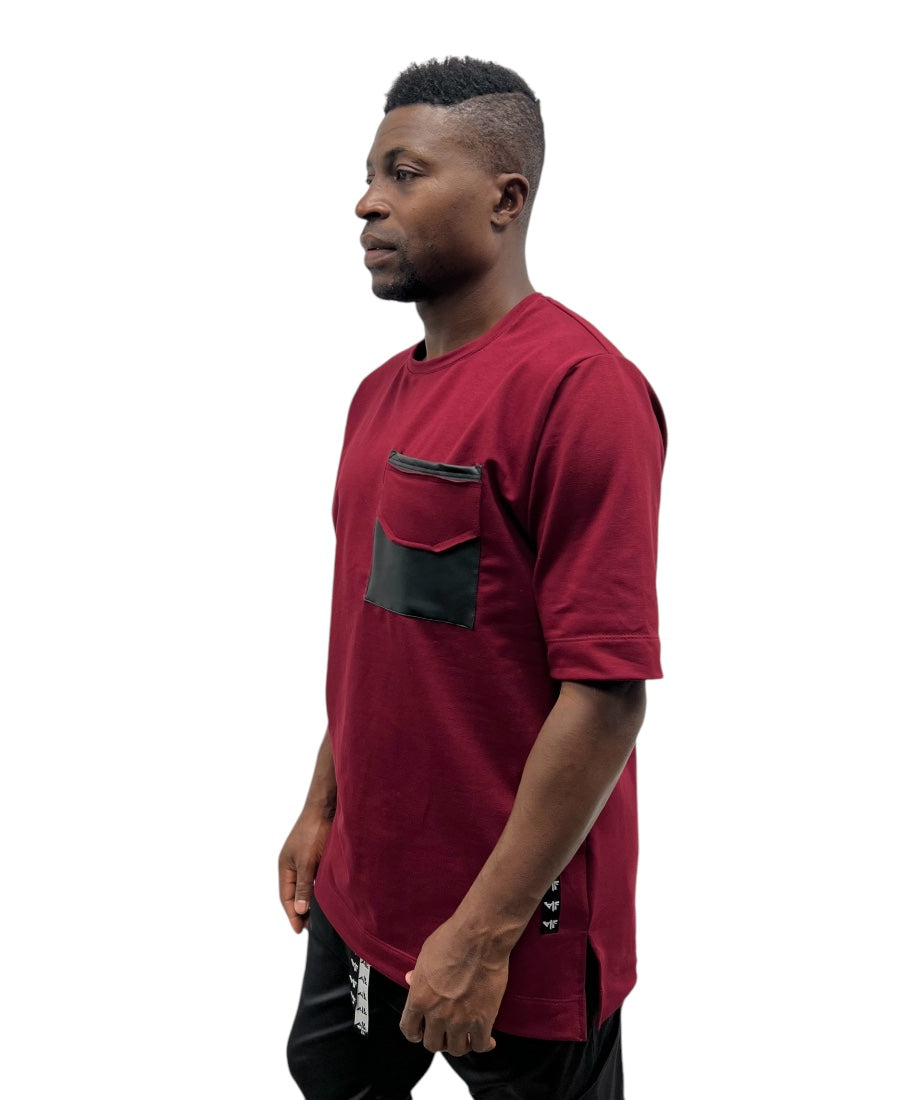 Tricou burgundy cu buzunar