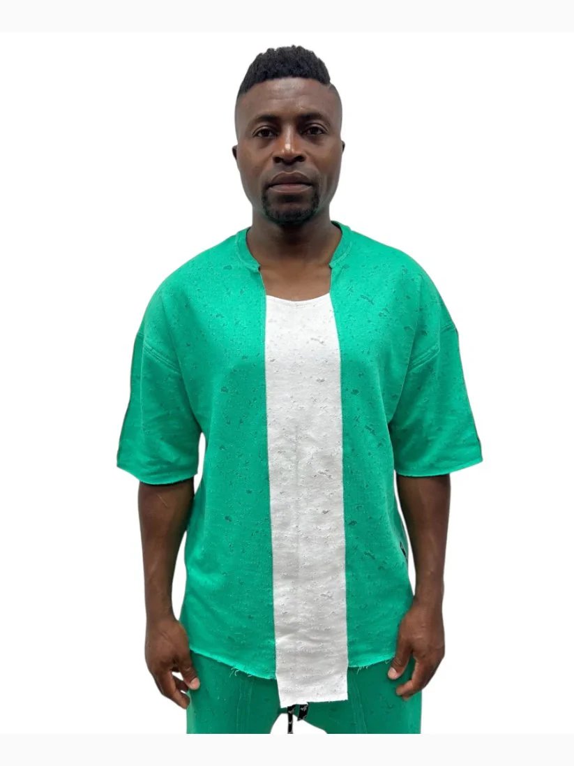 Tricou in combinatie de verde cu alb