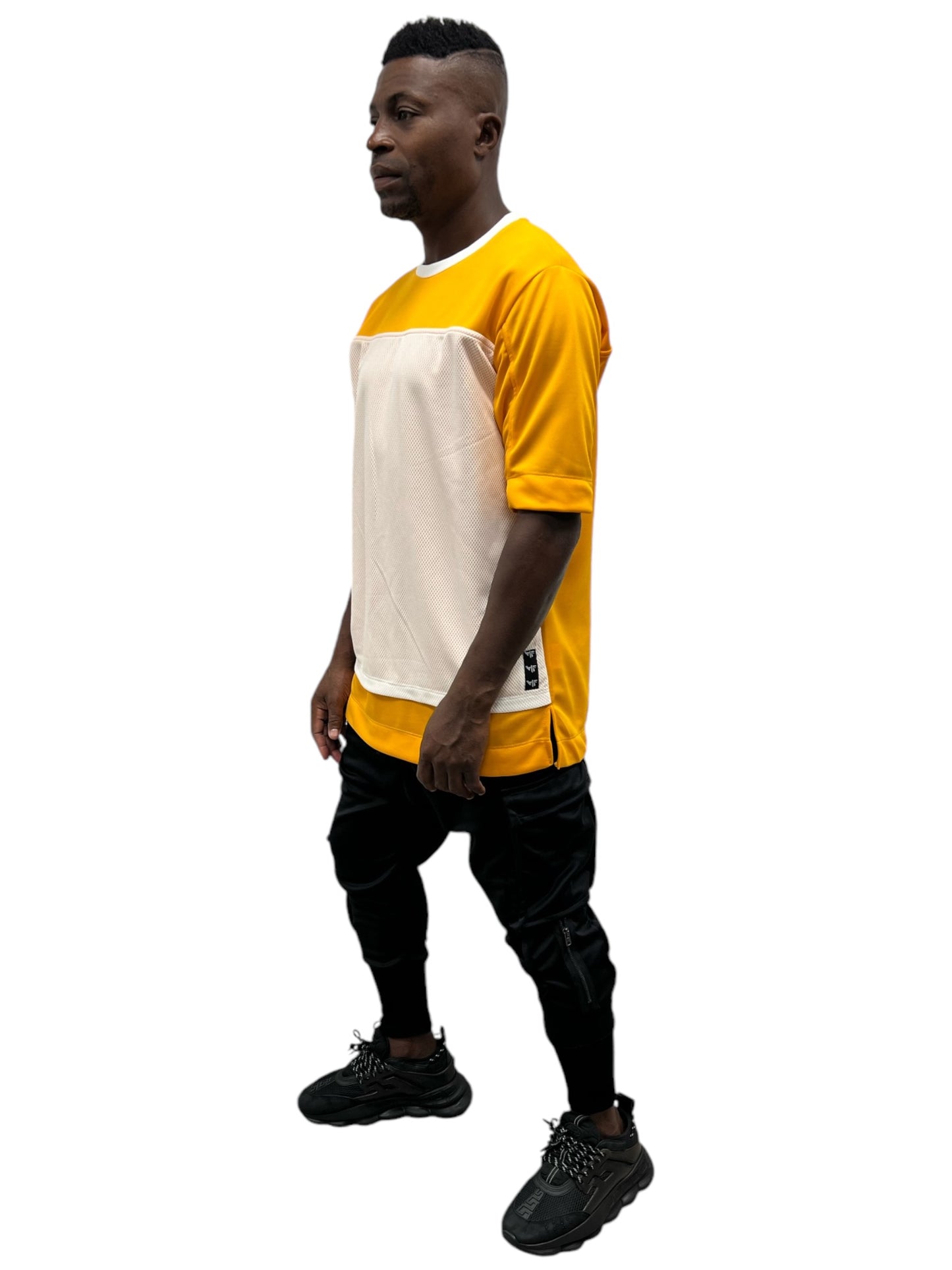Tricou galben cu design din plasa alba