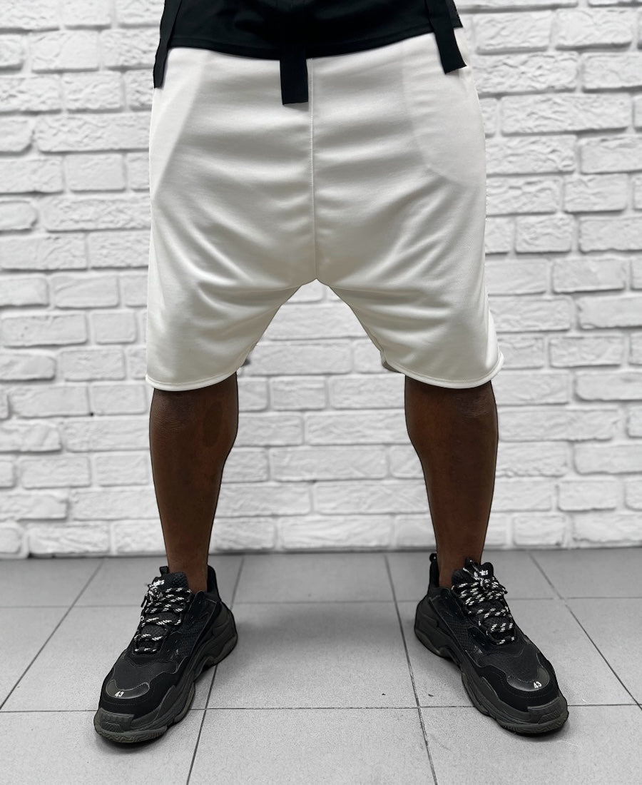 Pantaloni albi cu fermoar lateral