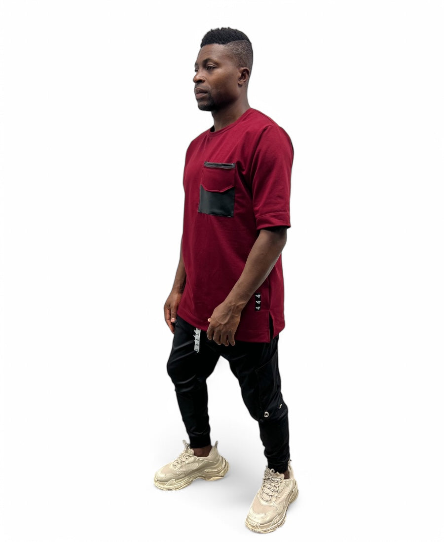 Tricou burgundy cu buzunar