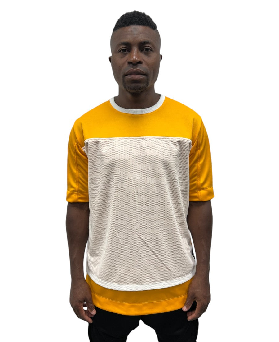Tricou galben cu design din plasa alba