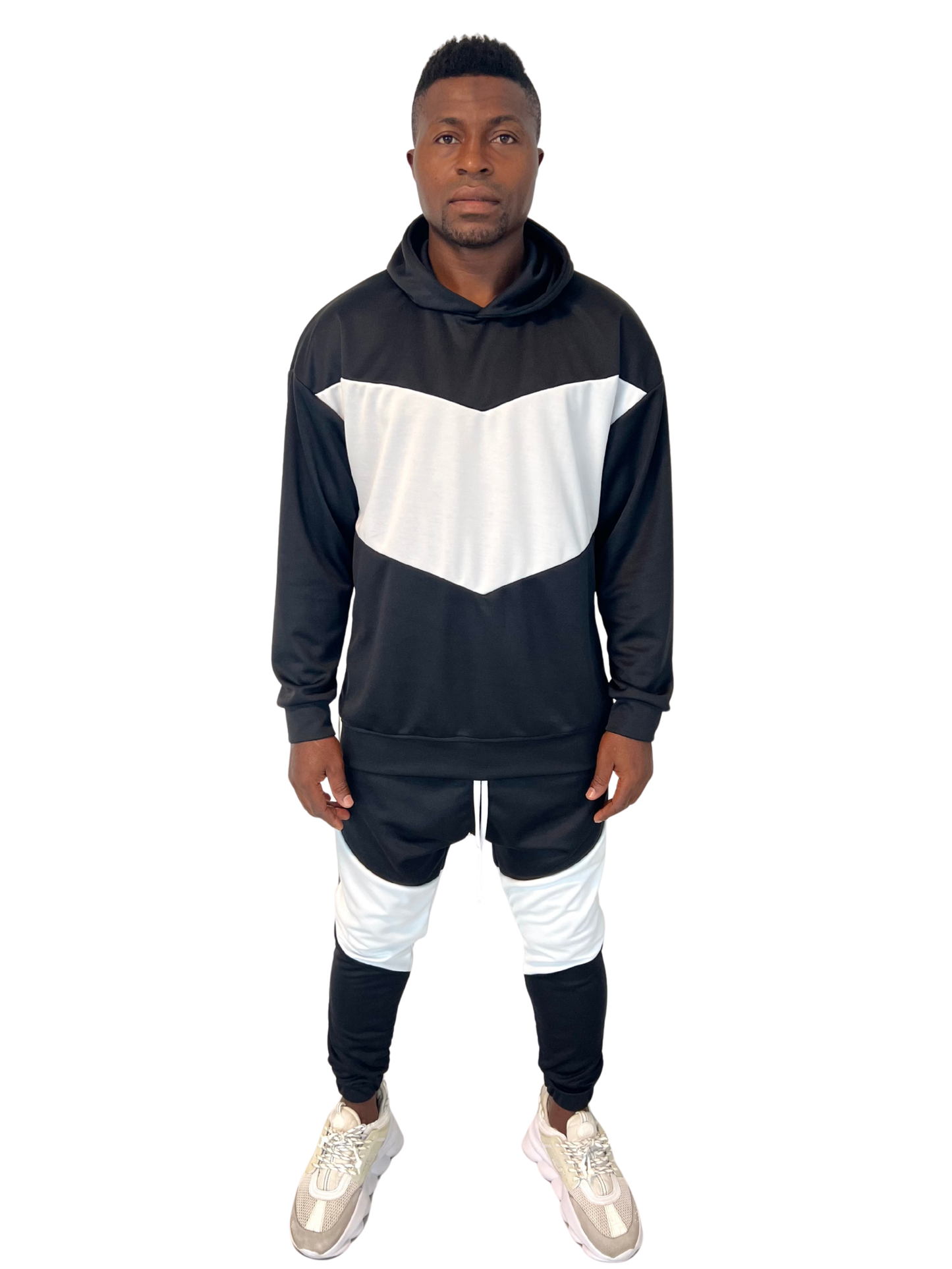 Pantaloni in combinatie de negru cu alb