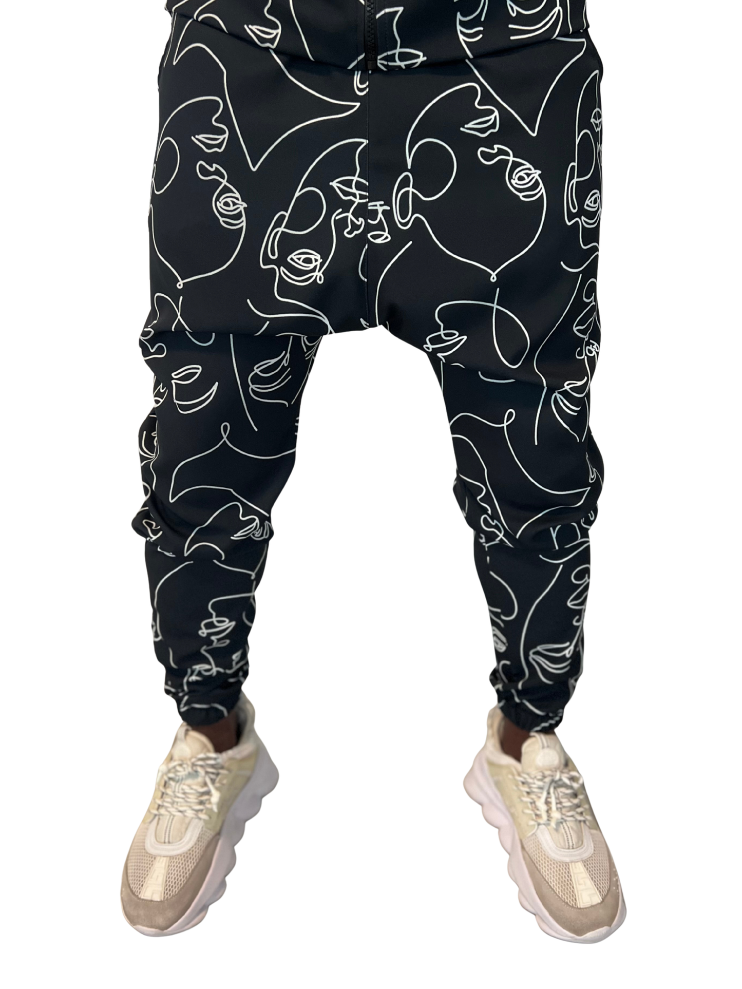 Pantaloni negri cu design geometric