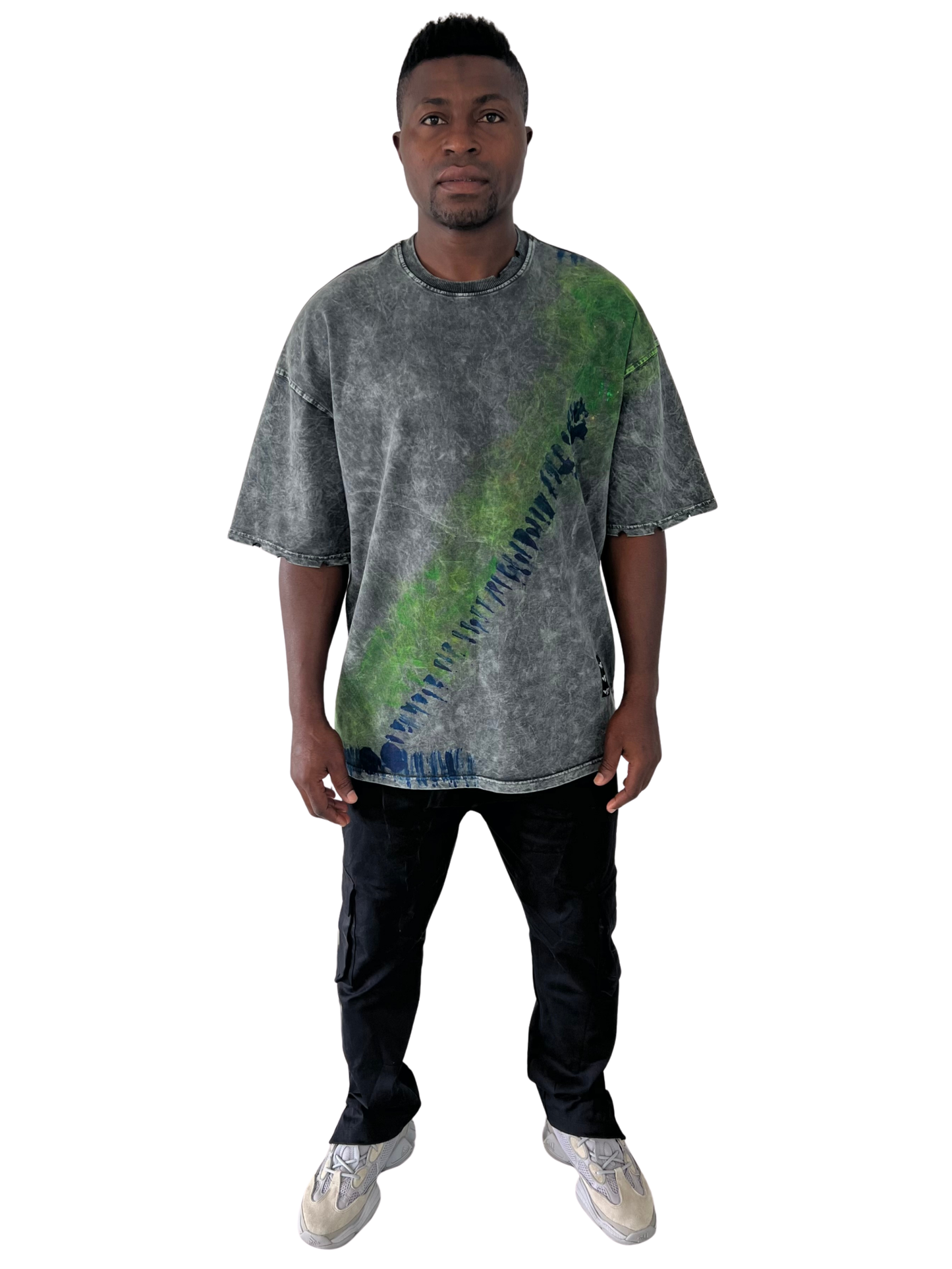 Tricou gri inchis vopsit manual