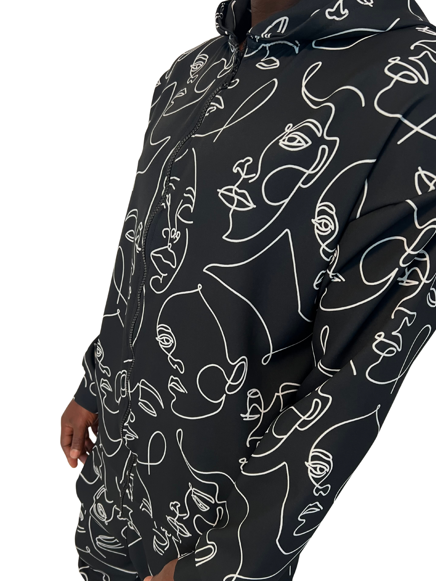 Hanorac negru cu design geometric