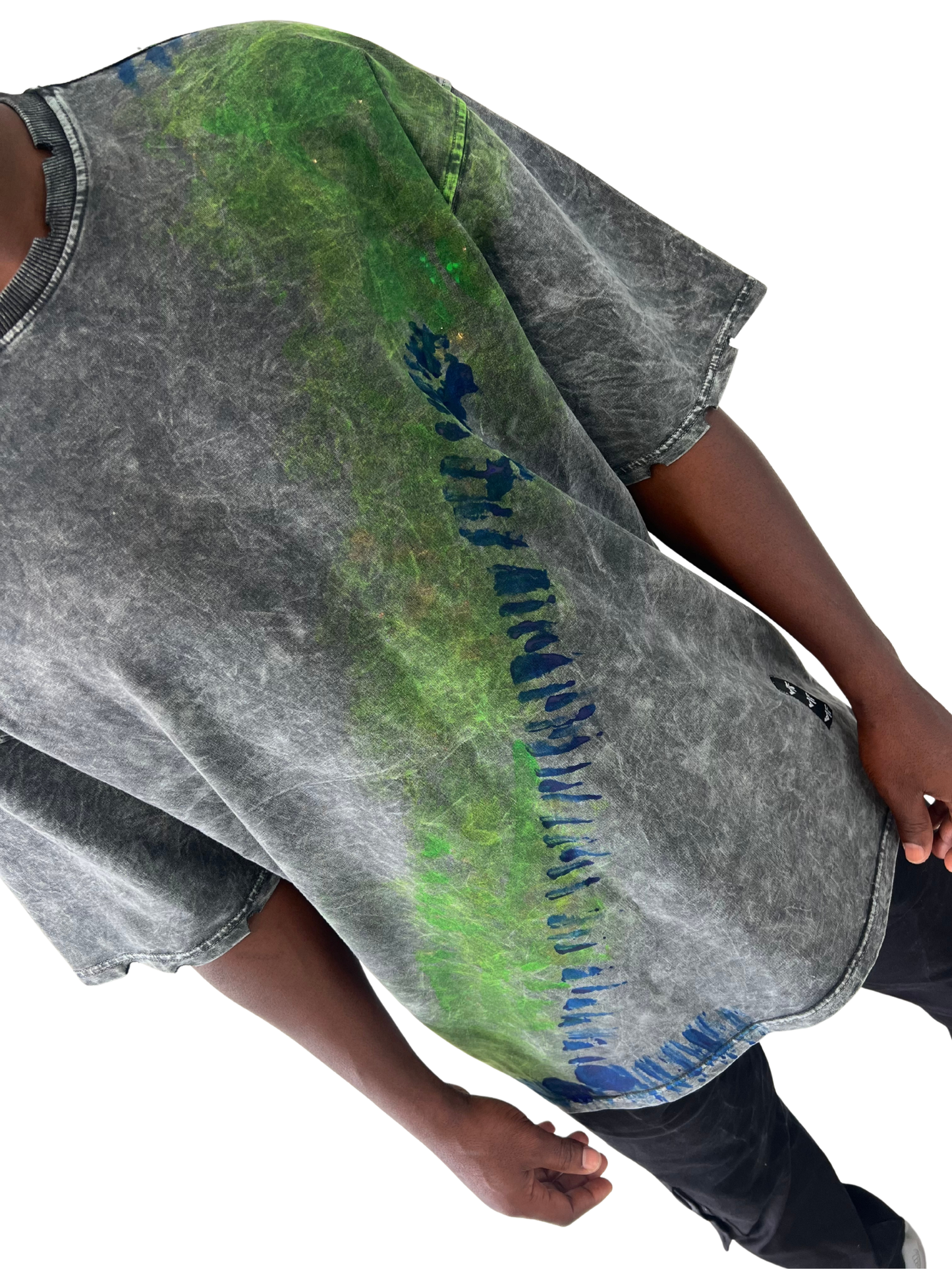Tricou gri inchis vopsit manual