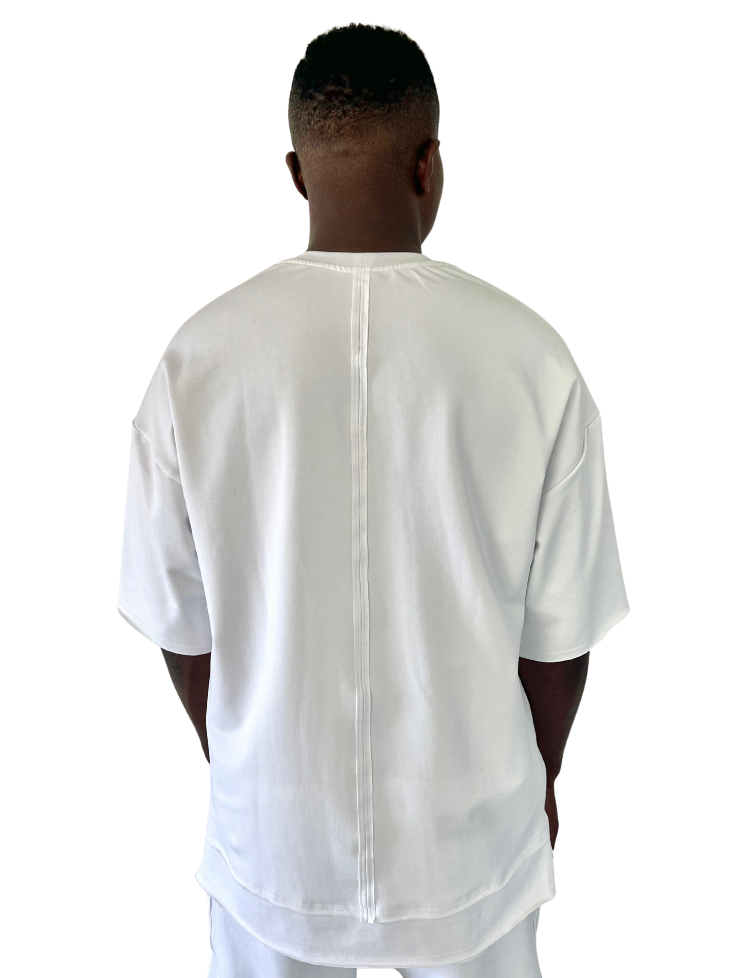 Tricou alb oversize cu multiple taieturi