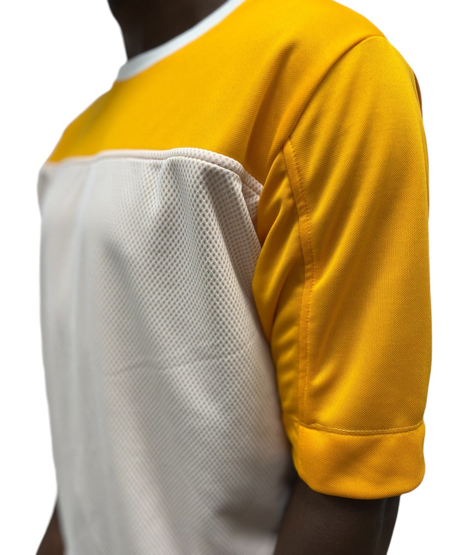 Tricou galben cu design din plasa alba