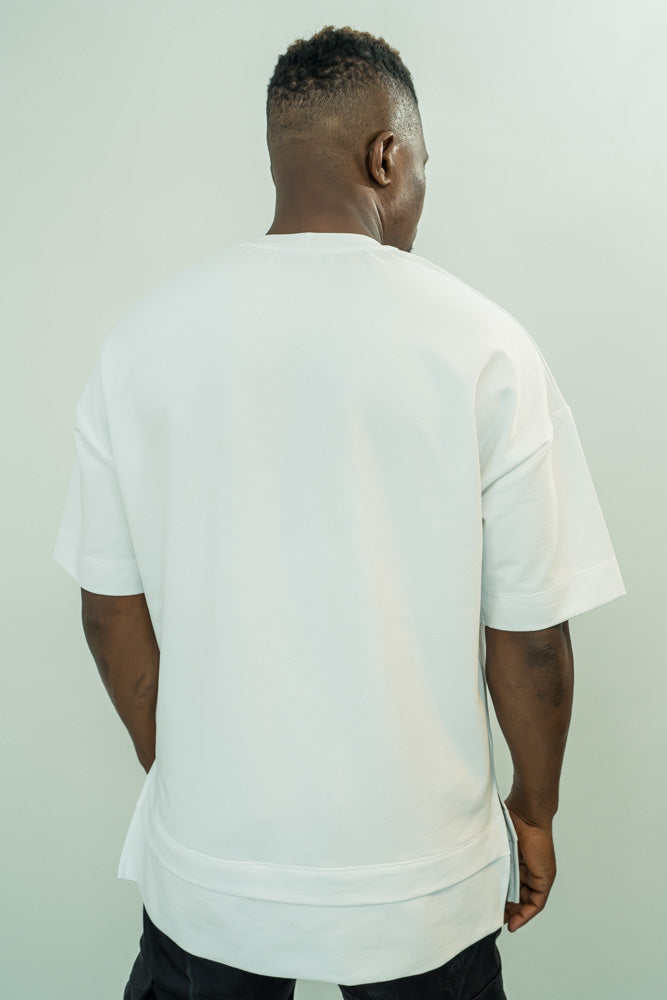 Tricou alb cu design din fermoare si extensie