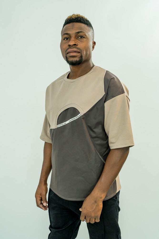 Tricou cappuccino cu fas catifelat