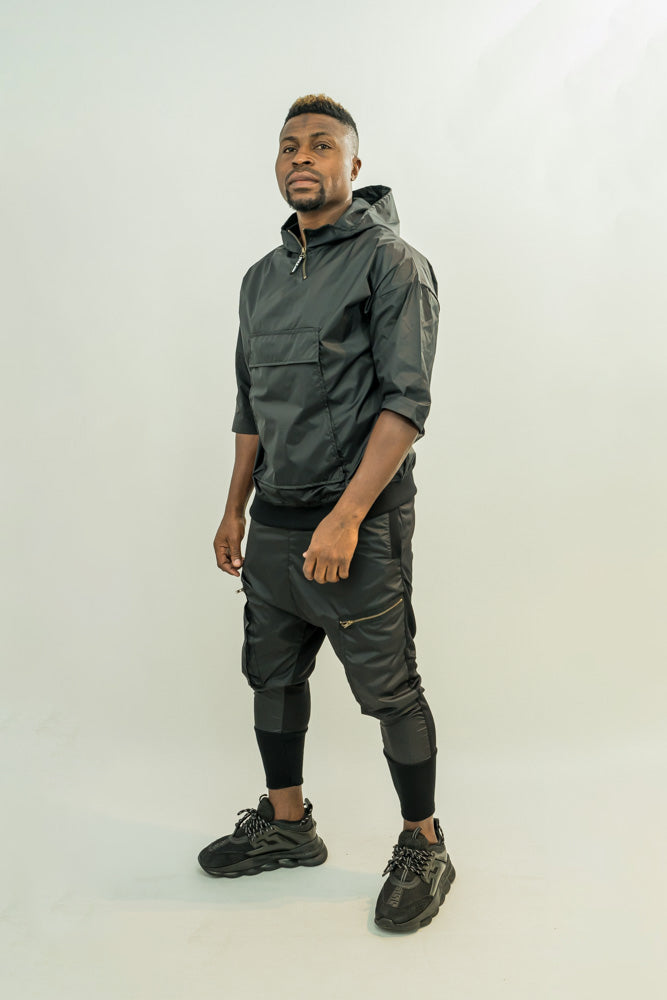 Pantaloni in combinatie de fas cu design din fermoare