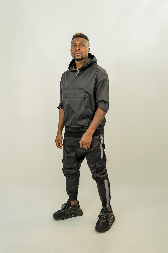 Pantaloni in combinatie de fas negru si gri