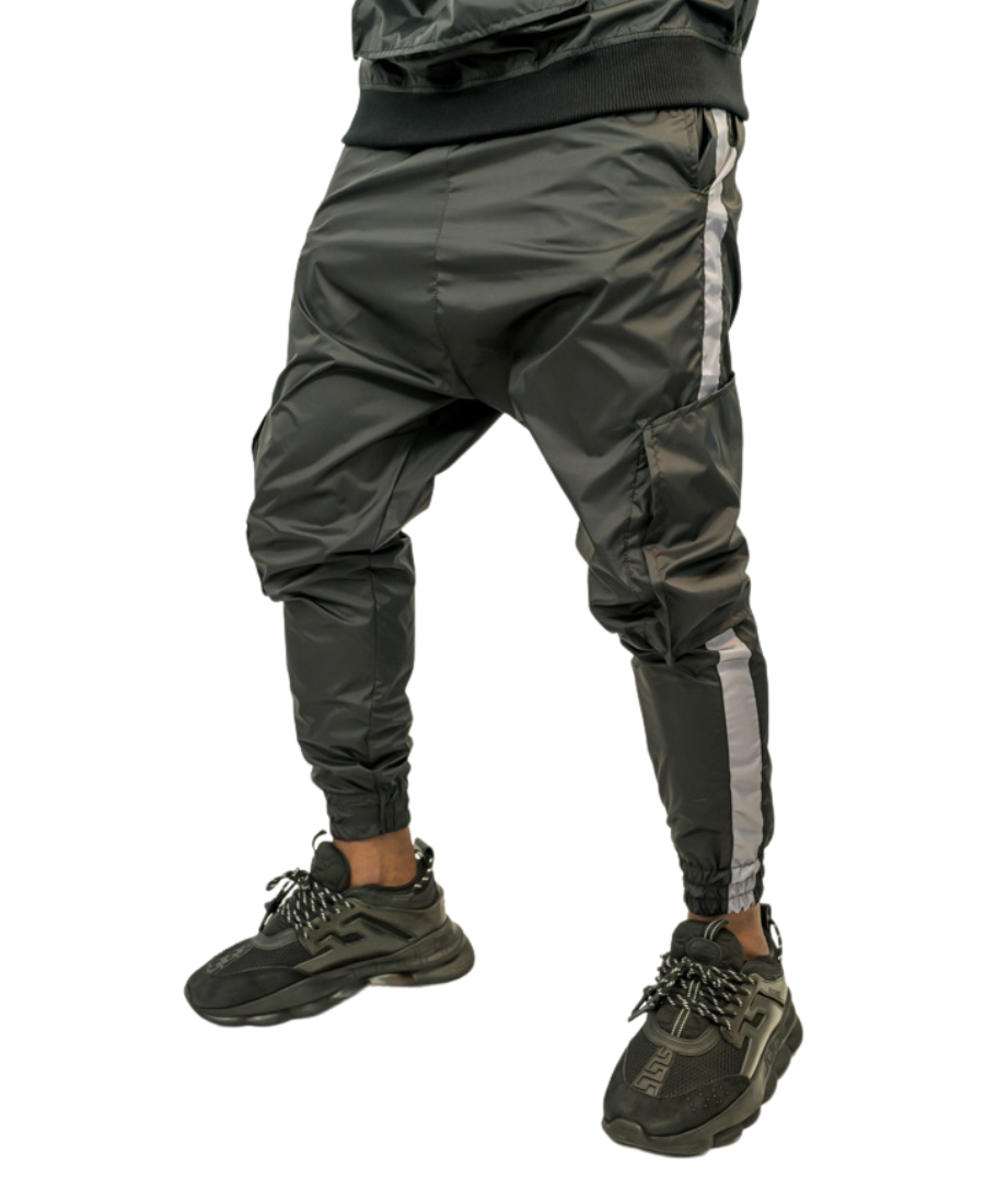 Pantaloni in combinatie de fas negru si gri