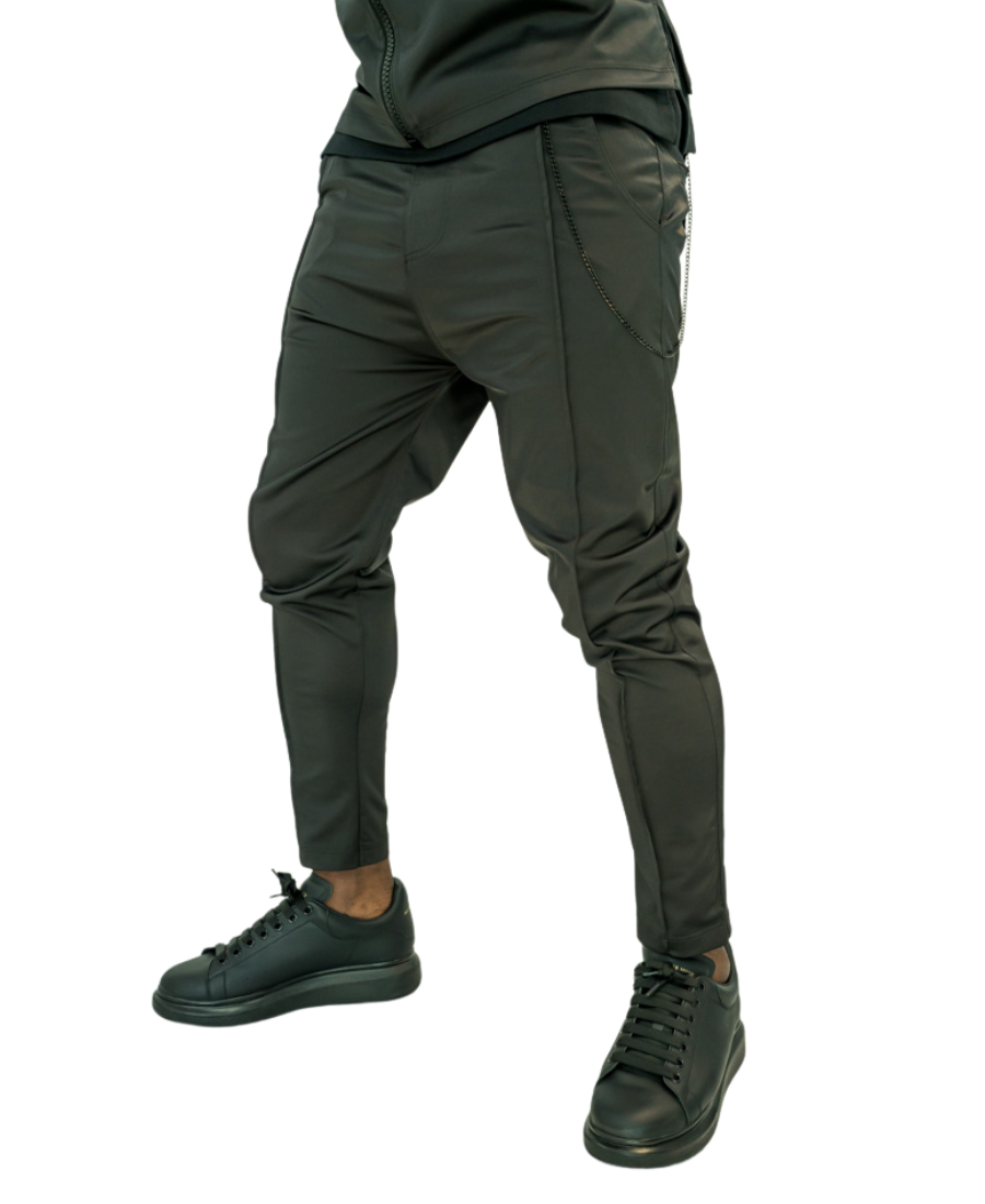 Pantaloni casual/elegant cu lant negru detasabil