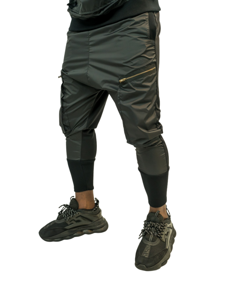 Pantaloni in combinatie de fas cu design din fermoare