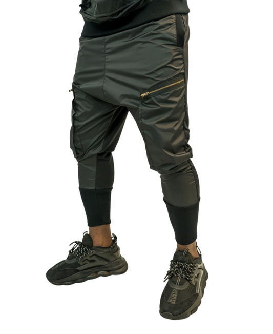 Pantaloni in combinatie de fas cu design din fermoare