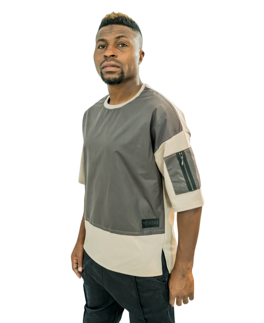 Tricou cappuccino cu fas catifelat si fermoar pe maneca