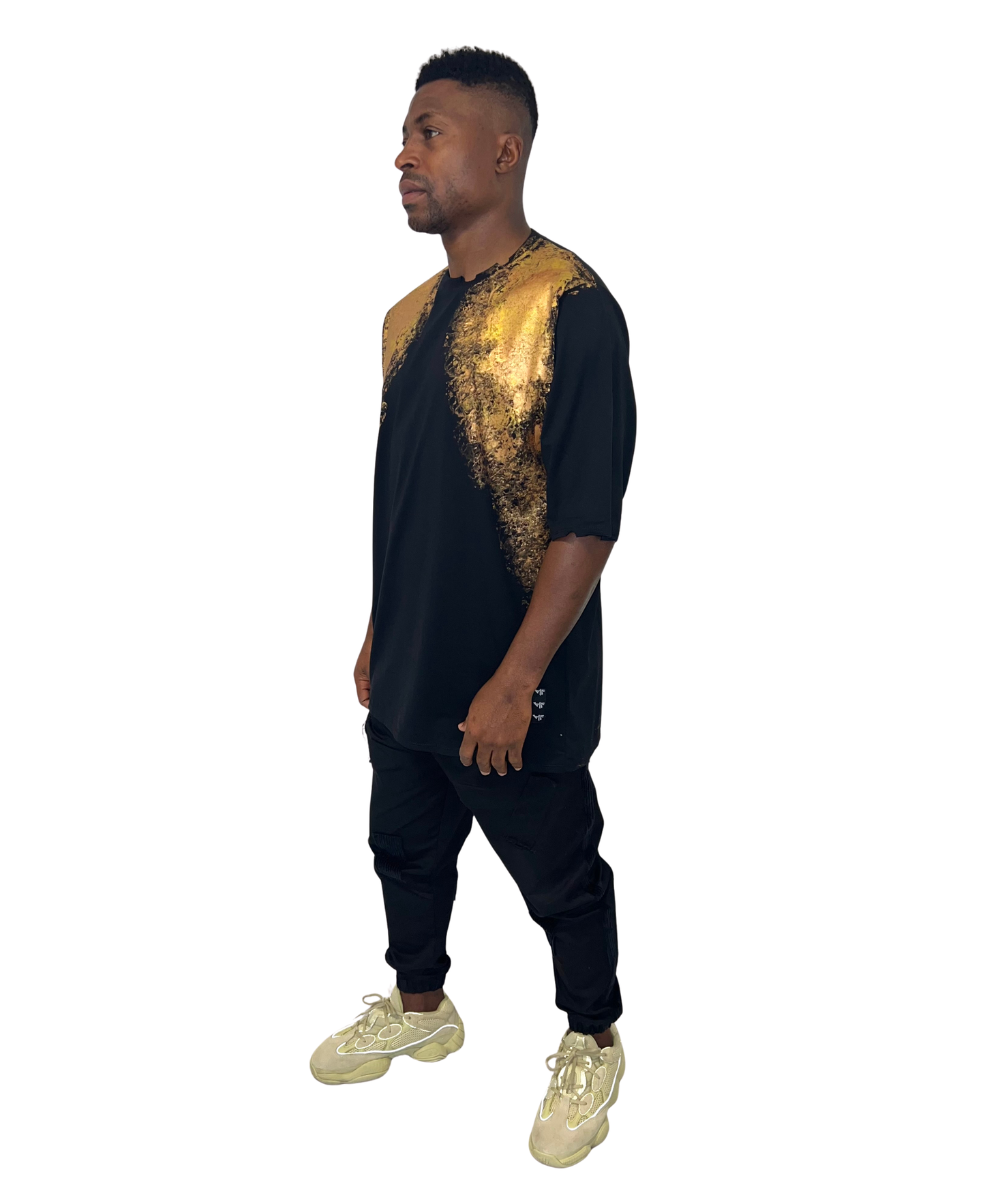 Tricou negru vopsit manual