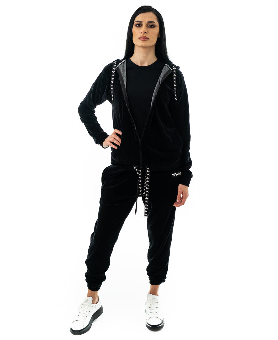 Trening negru catifea - bluza cu fermoar