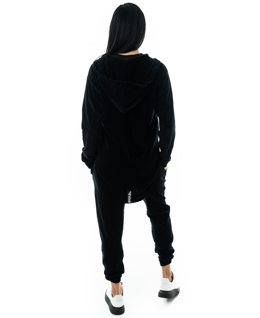 Trening negru catifea - bluza cu fermoar