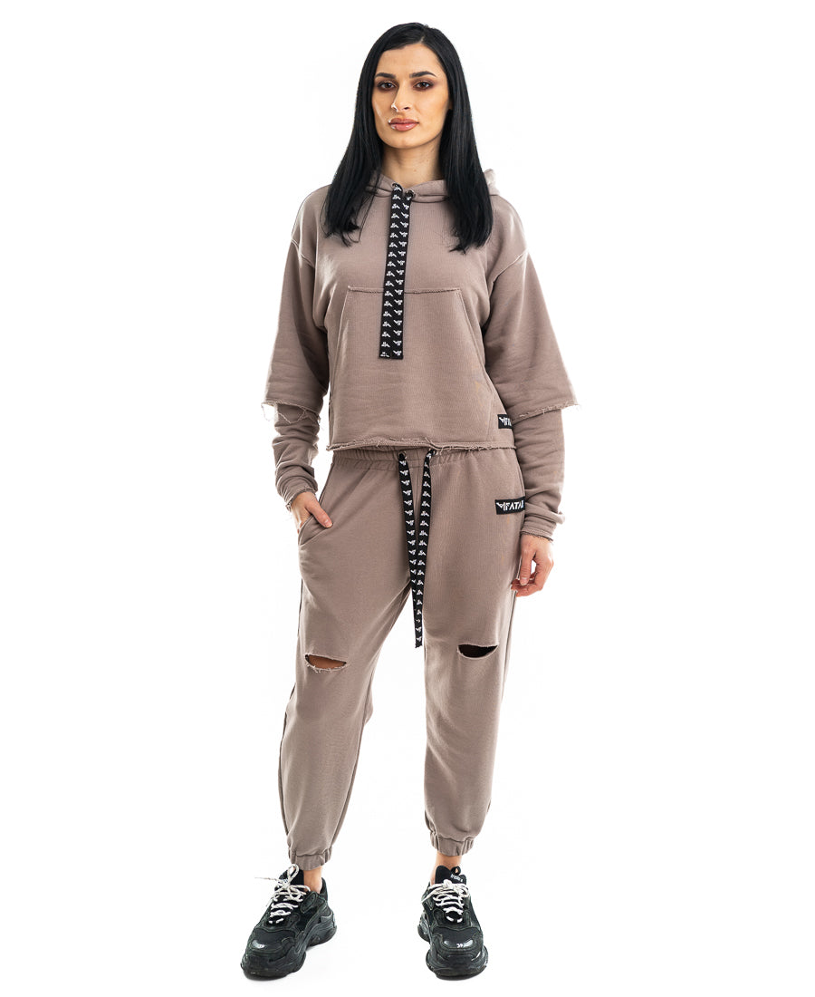 Trening dama capuccino - bluza fara fermoar