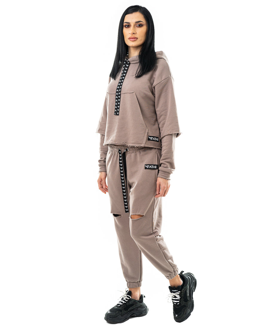 Trening dama capuccino - bluza fara fermoar