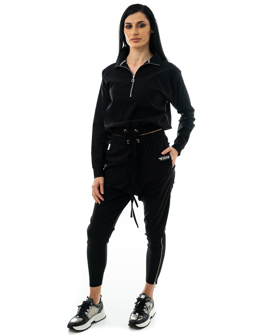 Compleu casual negru cu fermoare