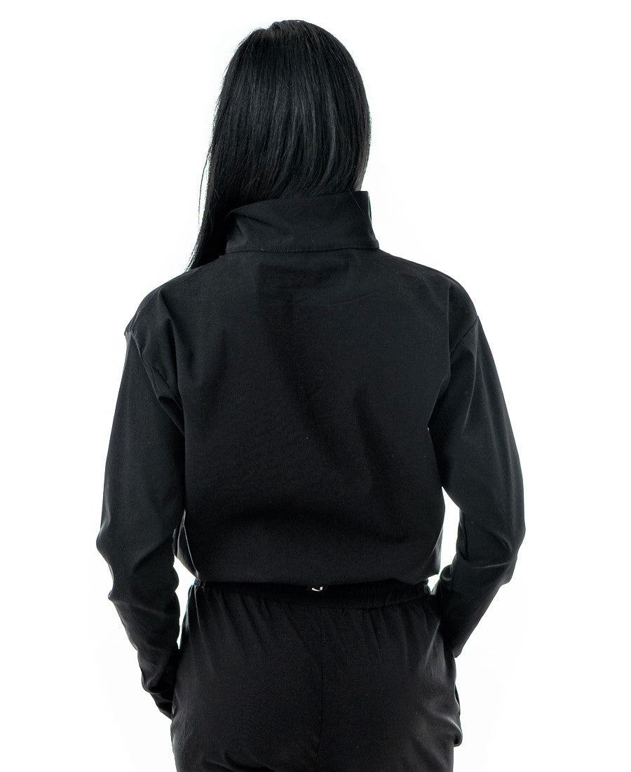 Bluza casual neagra cu guler si fermoar la gat