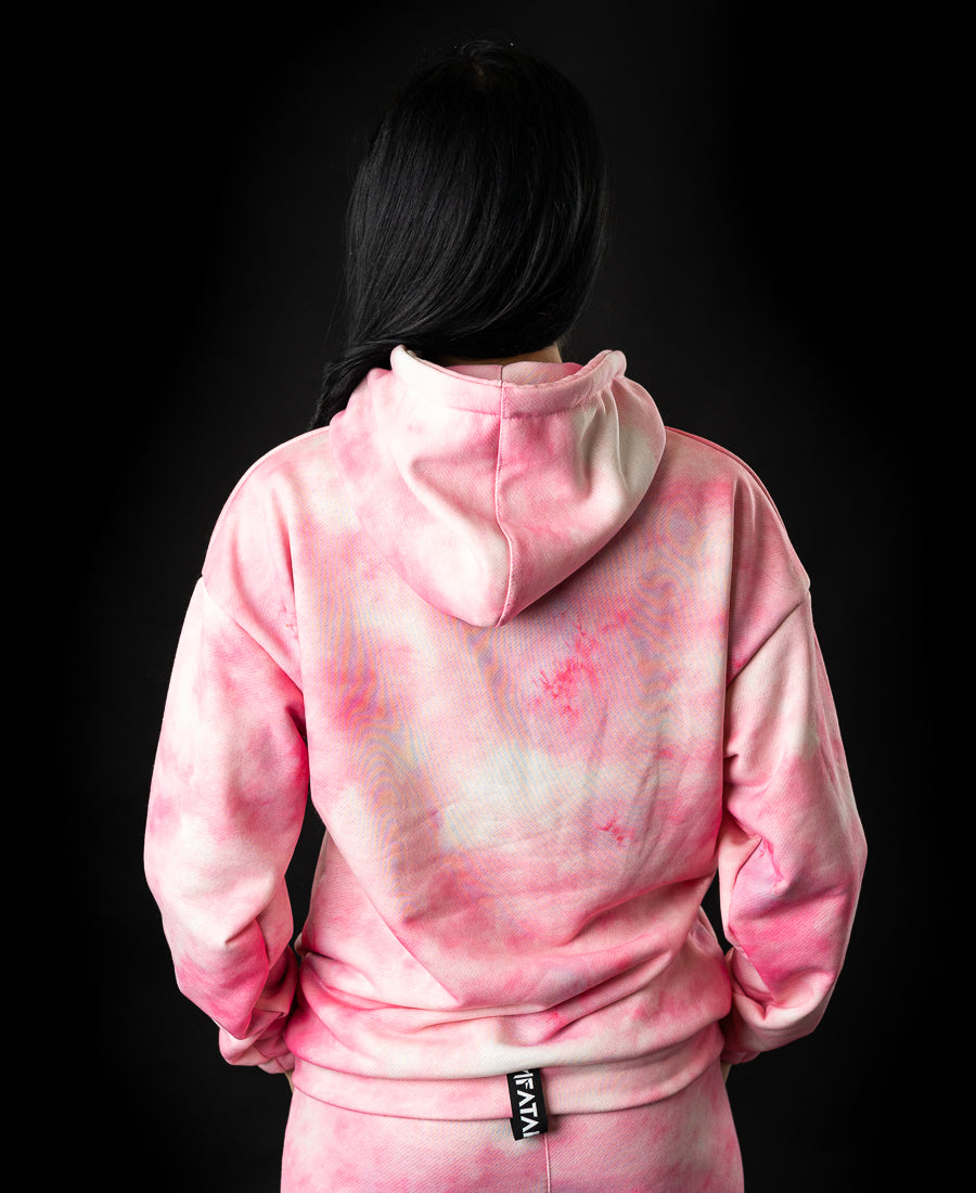 Bluza roz si alb cu buzunar aplicat