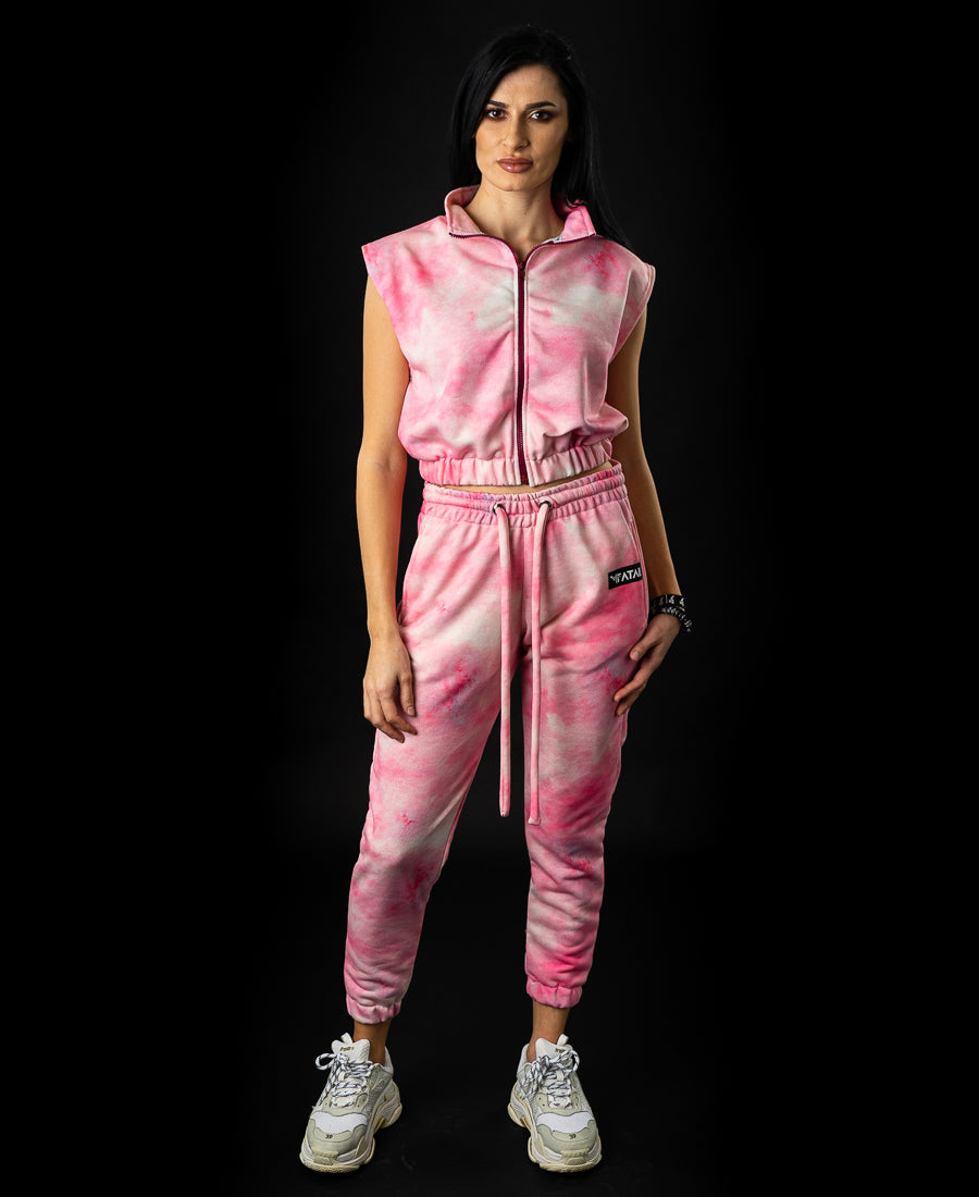 Trening dama roz si alb cu bluza fara maneci