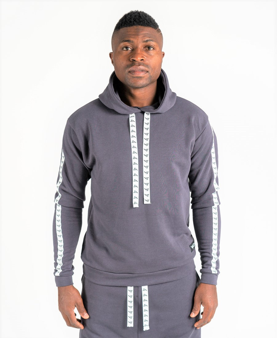 Hanorac gri cu benzi albe aplicate logo Fatai Style