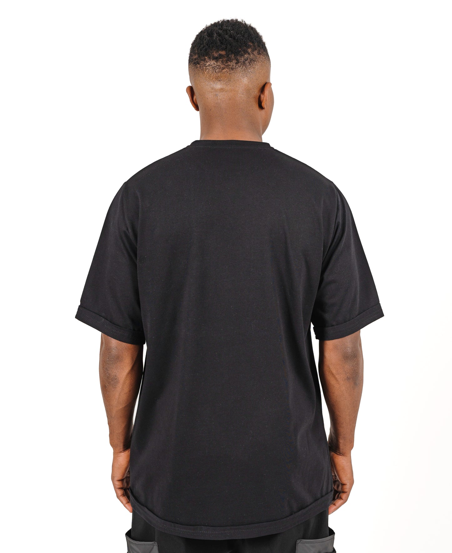 Tricou negru oversize cu design albastru