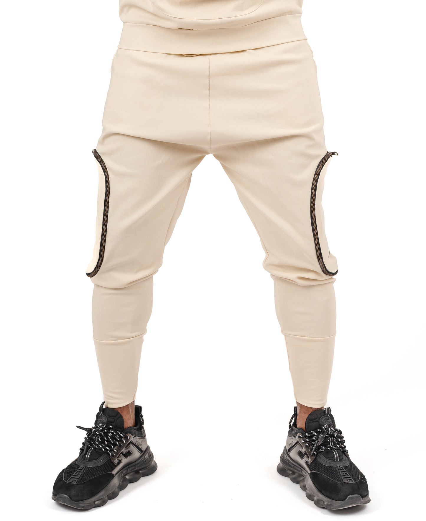 Pantaloni crem cu buzunare laterale detasabile