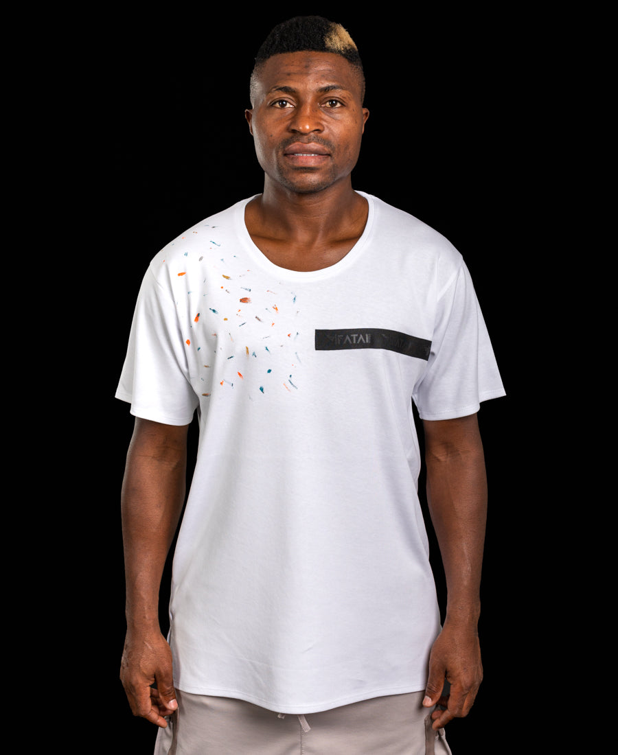 Tricou alb oversize vopsit si cu banda neagra