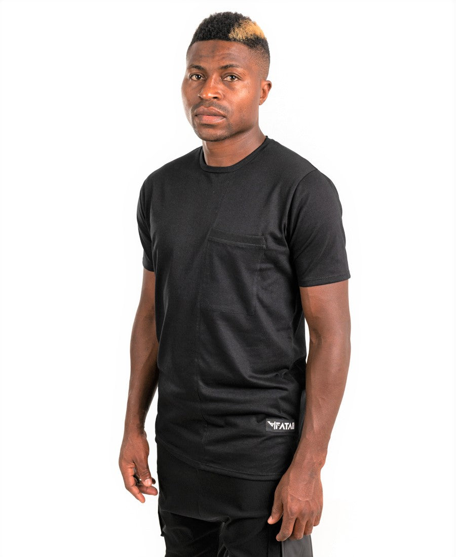 Tricou negru cu detalii la buzunar