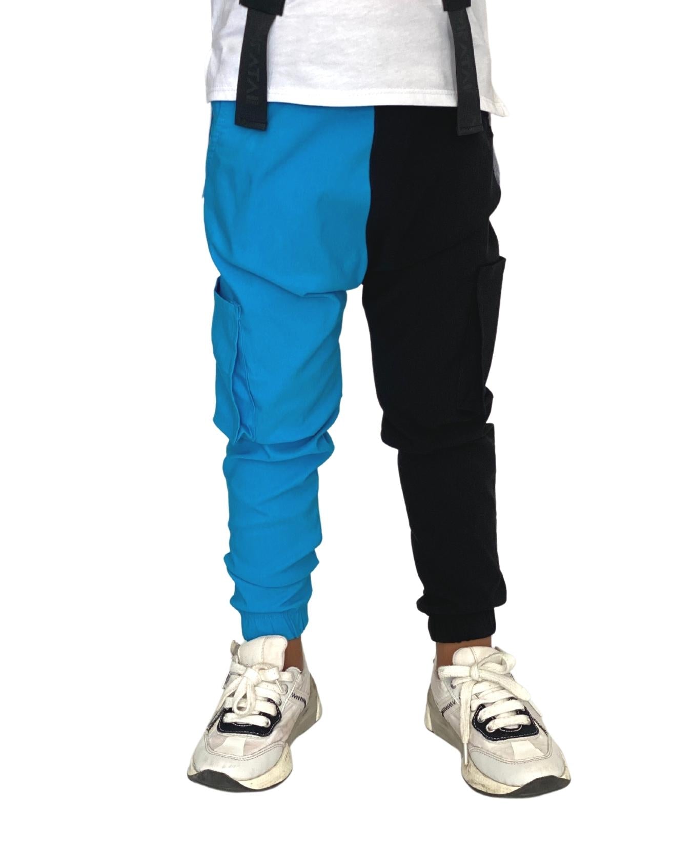 Pantaloni negru/bleu unisex cu buzunare laterale