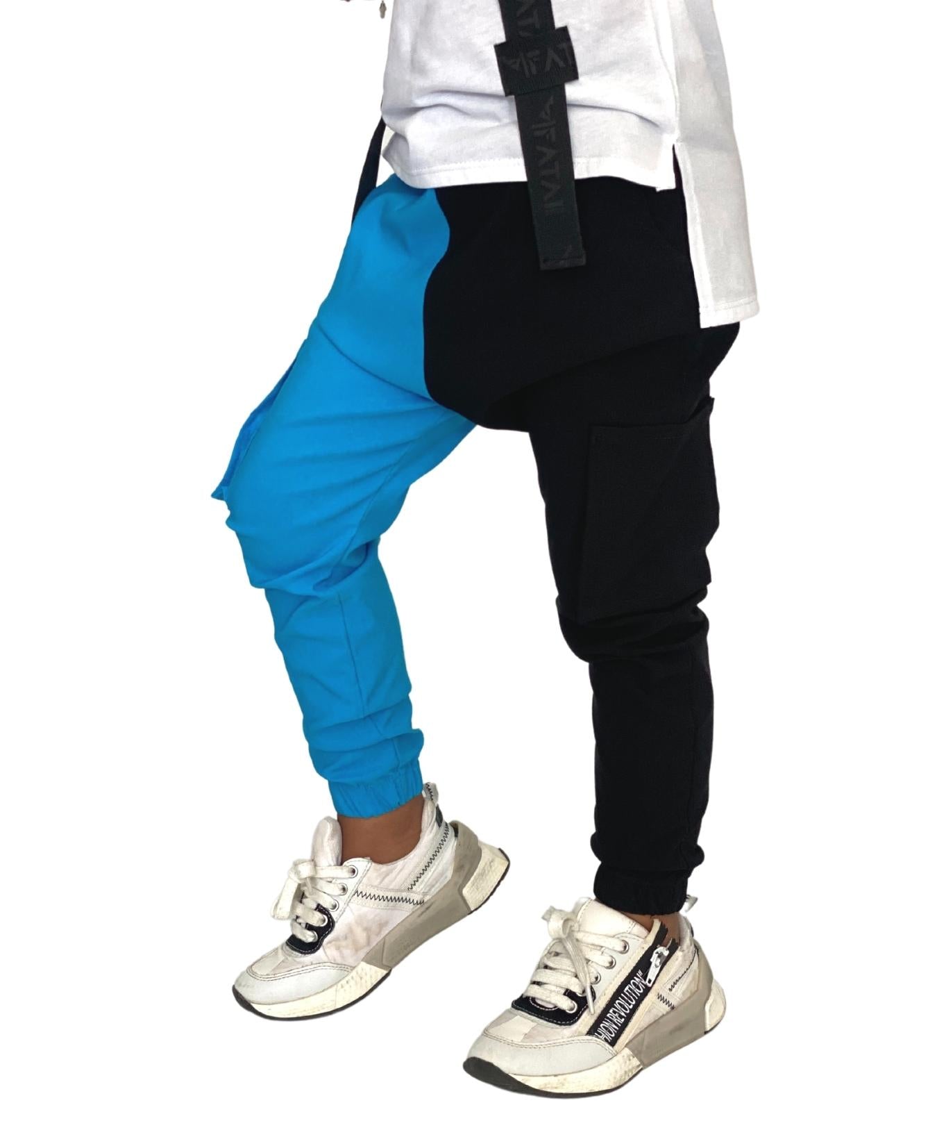 Pantaloni negru/bleu unisex cu buzunare laterale