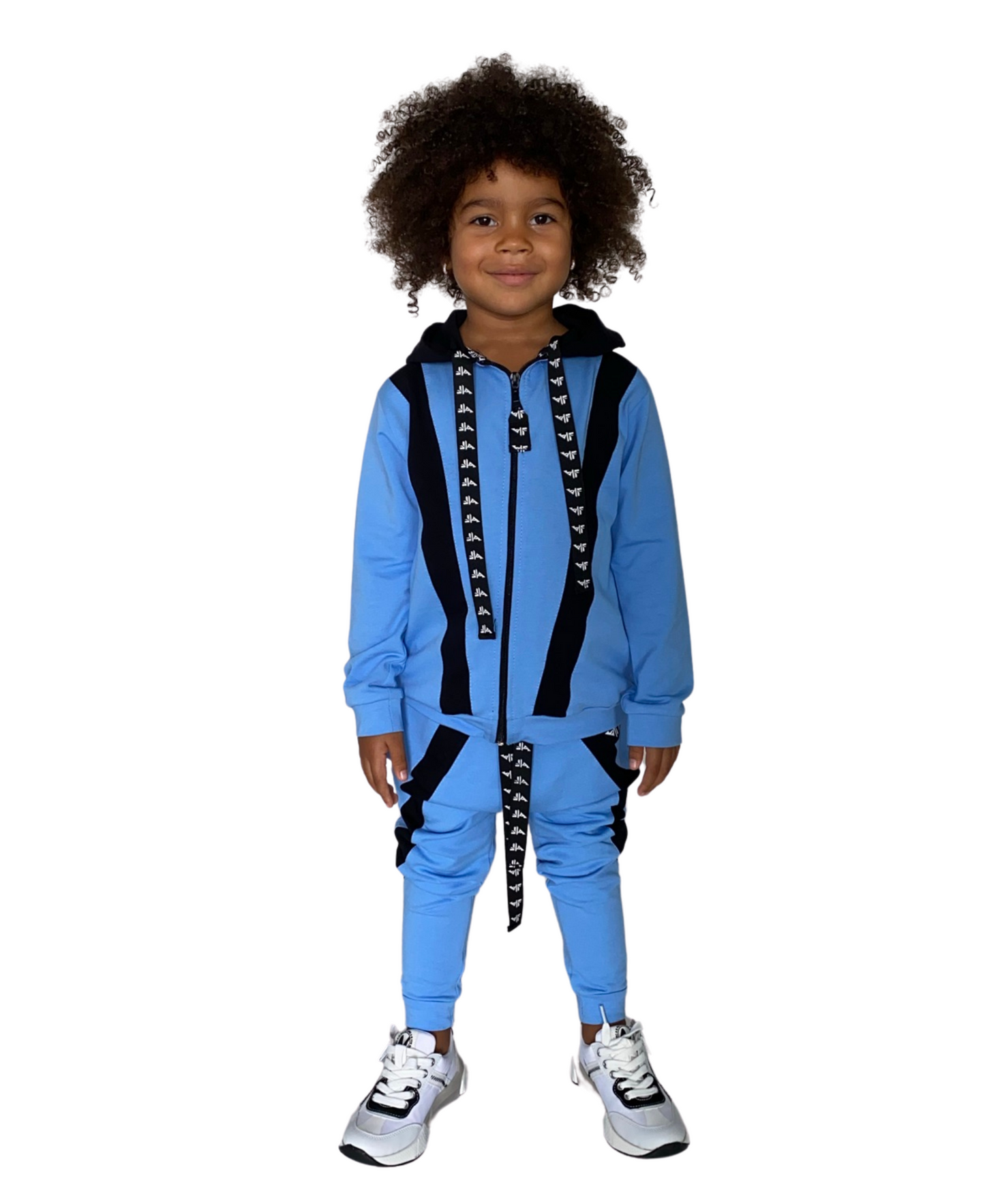 Trening unisex albastru cu negru cu fermoar (bluza+pantalon)