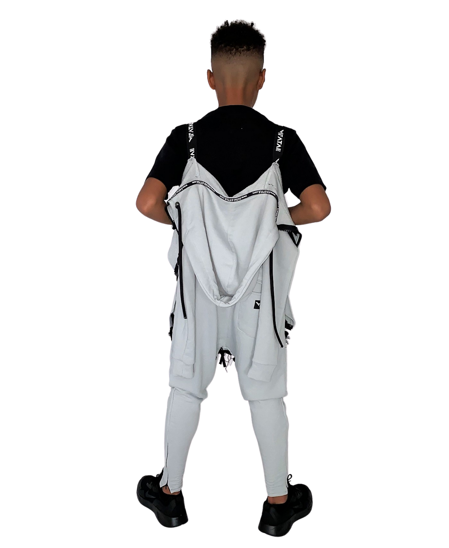 Trening unisex gri cu detalii negre si bretele pe interior tip ghiozdan