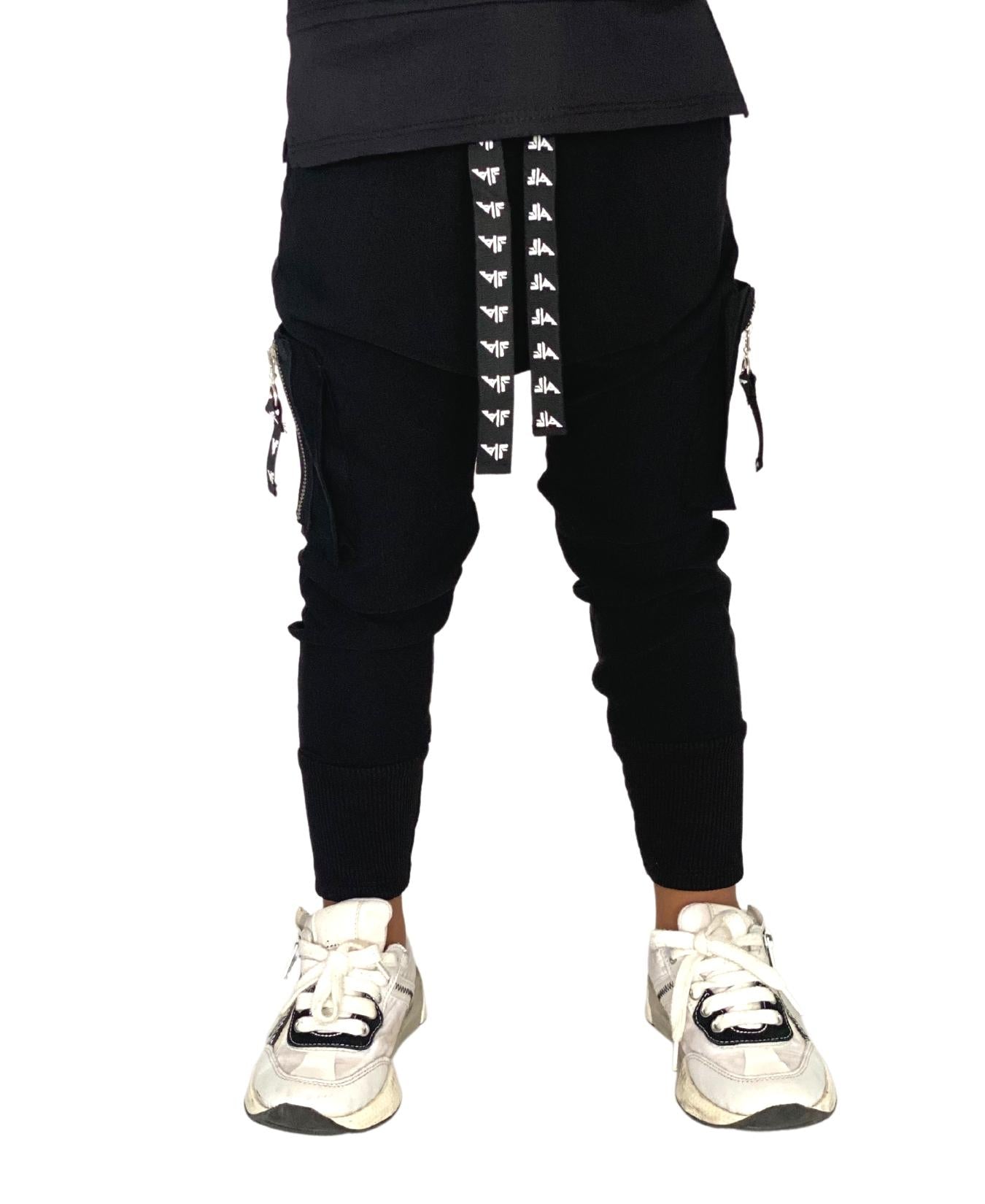 Pantaloni unisex negru cu detalii cu logo