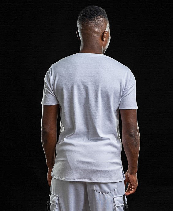 Tricou alb cu banda orizontala logo Fatai Style